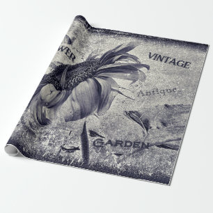 Sunflower Vintage Black And White Ephemera Texture Wrapping Paper