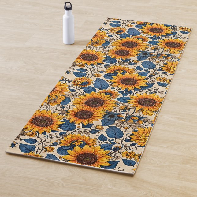 Sunflower Vintage Botanical Yoga Mat (In Situ)