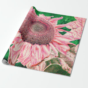 Sunflower Vintage Bright Pink Green Decoupage Wrapping Paper