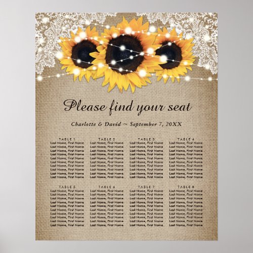 Sunflower Vintage Burlap Wedding Seating Chart 8