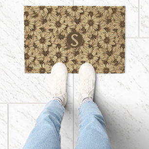 Sunflower Vintage Charm Sepia Doormat Coir Mat