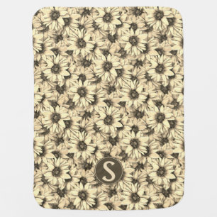 Sunflower Vintage Charm Sepia Tone Baby Blanket