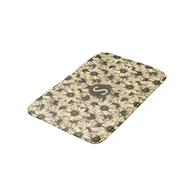 Sunflower Vintage Charm Sepia Tone Bath Mat (Angled)