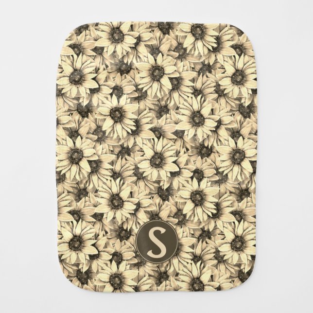 Sunflower Vintage Charm Sepia Tone Burp Cloth (Front)