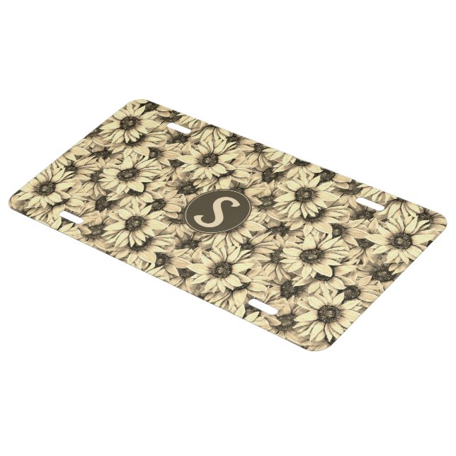 Sunflower Vintage Charm Sepia Tone License Plate (Side)
