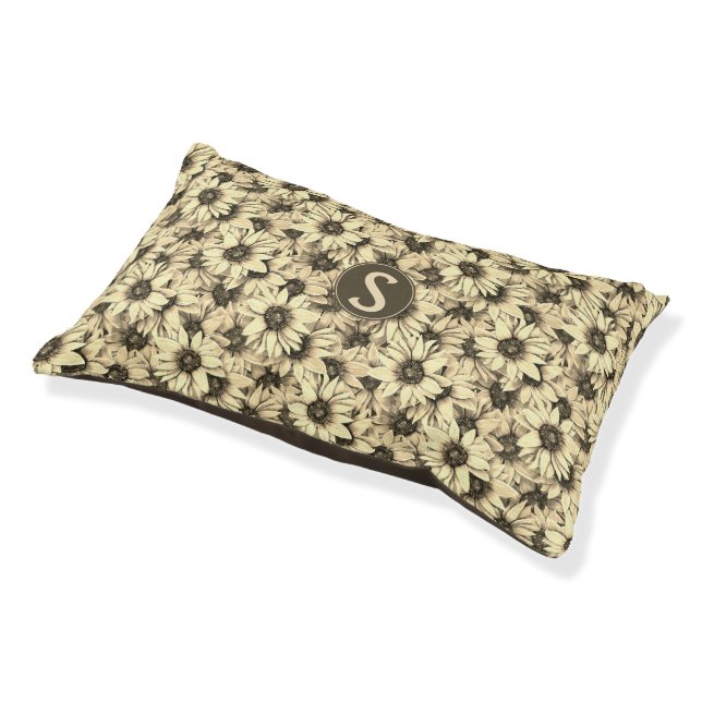 Sunflower Vintage Charm Sepia Tone Pet Bed (Angled)