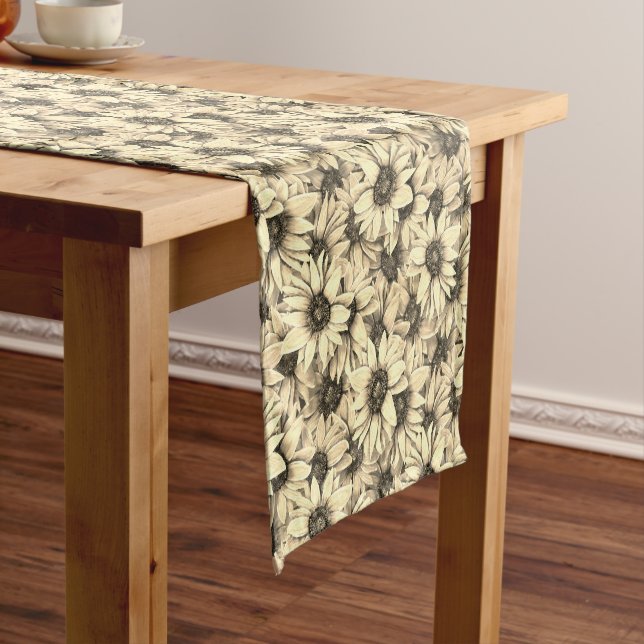 Sunflower Vintage Charm Sepia Tone Table Runner (In Situ)