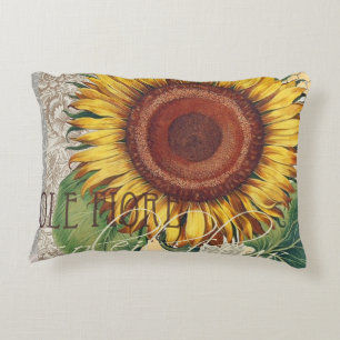 Sunflower Vintage Damask Flower Art Accent Pillow