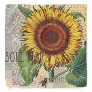 Sunflower Vintage Damask Flower Art Bandana
