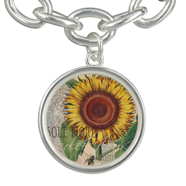 Sunflower Vintage Damask Flower Art Bracelet (Design)