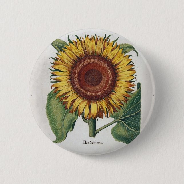 Sunflower Vintage Damask Flower Art Button (Front)