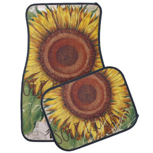 Sunflower Vintage Damask Flower Art Car Floor Mat