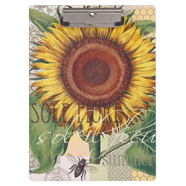 Sunflower Vintage Damask Flower Art Clipboard (Front)
