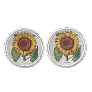 Sunflower Vintage Damask Flower Art Cufflinks