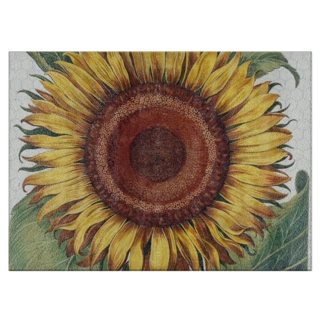 Sunflower Vintage Damask Flower Art Cutting Board (Front)