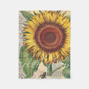 Sunflower Vintage Damask Flower Art Fleece Blanket