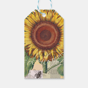 Sunflower Vintage Damask Flower Art Gift Tags