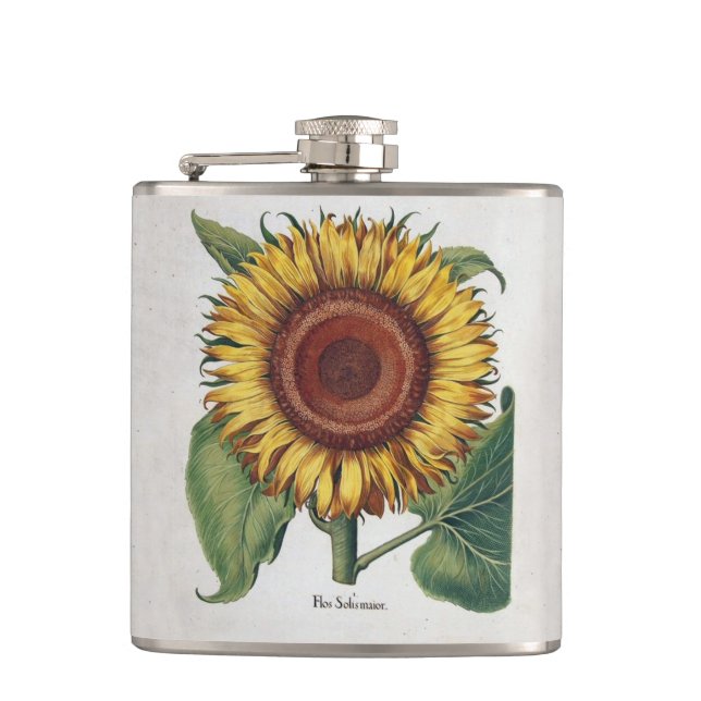 Sunflower Vintage Damask Flower Art Hip Flask (Front)