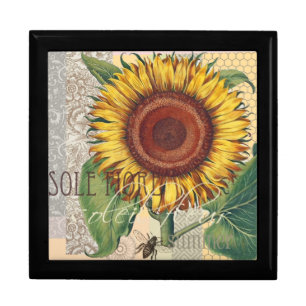 Sunflower Vintage Damask Flower Art Keepsake Box
