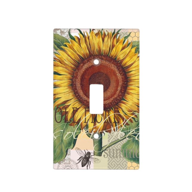 Sunflower Vintage Damask Flower Art Light Switch Cover (Front)