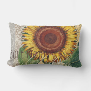 Sunflower Vintage Damask Flower Art Lumbar Pillow