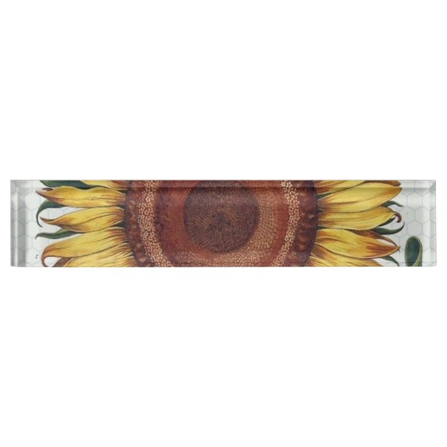 Sunflower Vintage Damask Flower Art Name Plate (Front)
