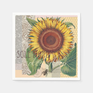 Sunflower Vintage Damask Flower Art Napkins