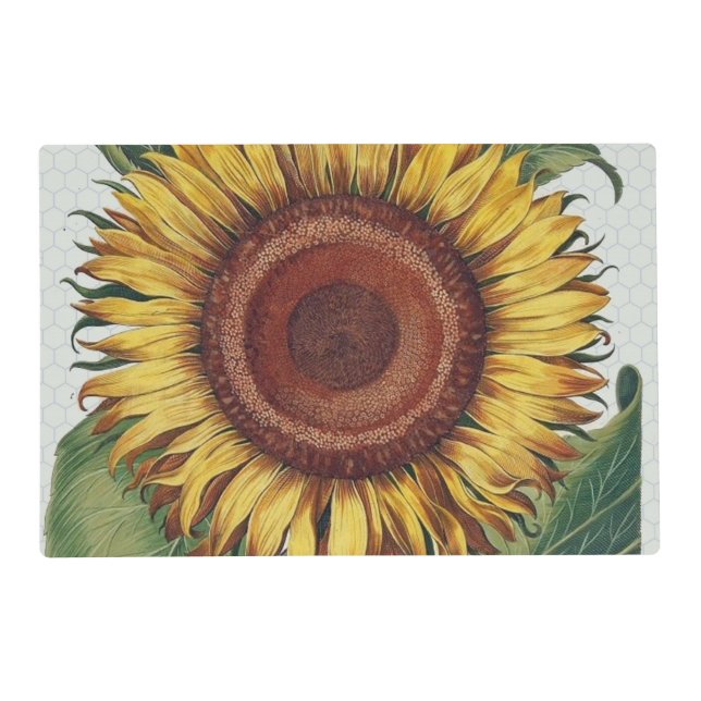 Sunflower Vintage Damask Flower Art Placemat (Front)