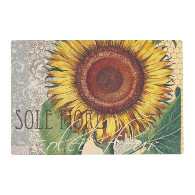 Sunflower Vintage Damask Flower Art Placemat (Front)