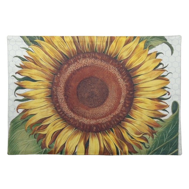 Sunflower Vintage Damask Flower Art Placemat (Front)