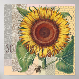 Sunflower Vintage Damask Flower Art Poster