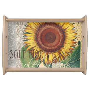 Sunflower Vintage Damask Flower Art Serving Tray