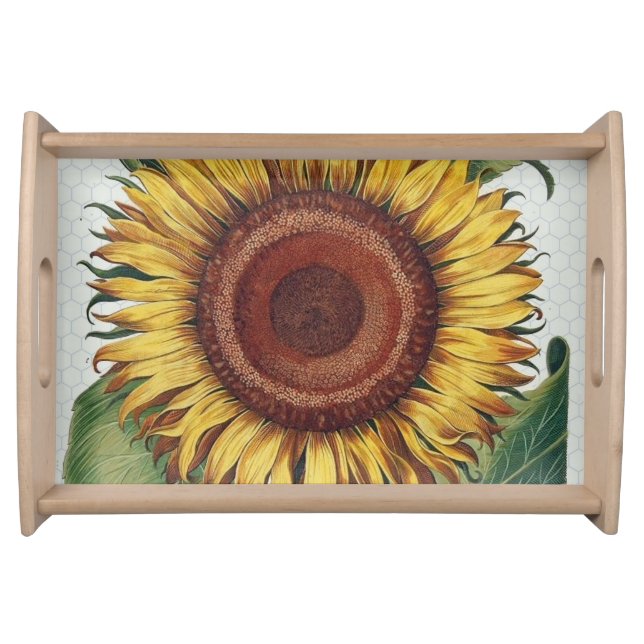 Sunflower Vintage Damask Flower Art Serving Tray (Front)
