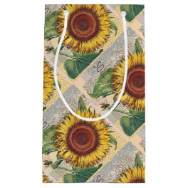 Sunflower Vintage Damask Flower Art Small Gift Bag