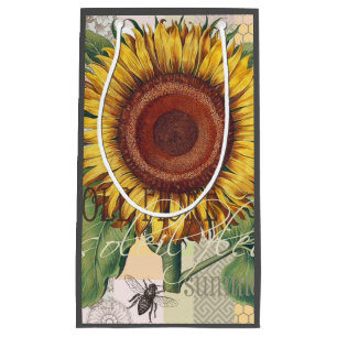 Sunflower Vintage Damask Flower Art Small Gift Bag