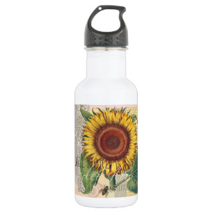 Sunflower Vintage Damask Flower Art Water Bottle