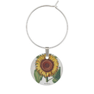 Sunflower Vintage Damask Flower Art Wine Glass Charm