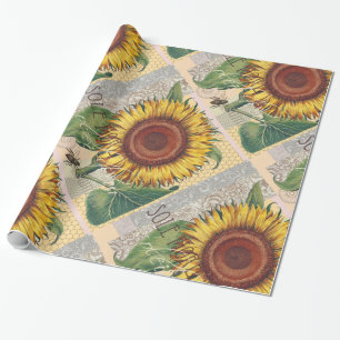 Sunflower Vintage Damask Flower Art Wrapping Paper