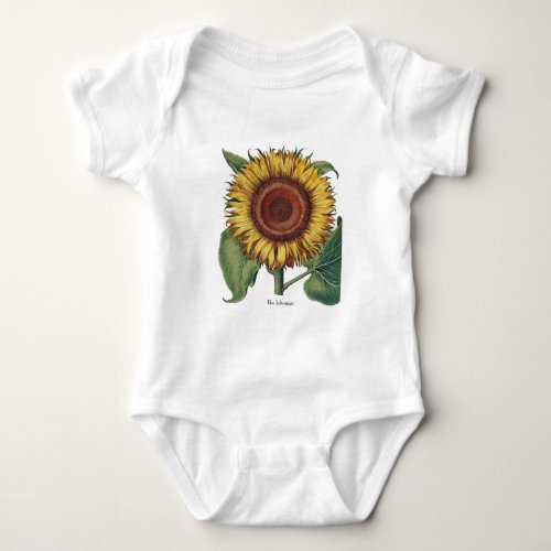Sunflower Vintage Damask Flower Illustration Art Baby Bodysuit