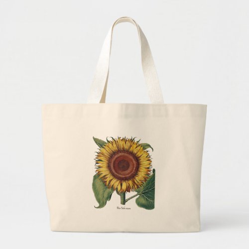 Sunflower Vintage Damask Flower Illustration Art Large Tote Bag