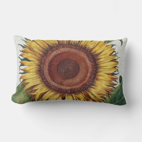 Sunflower Vintage Damask Flower Illustration Art Lumbar Pillow