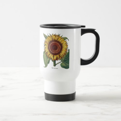 Sunflower Vintage Damask Flower Illustration Art Travel Mug