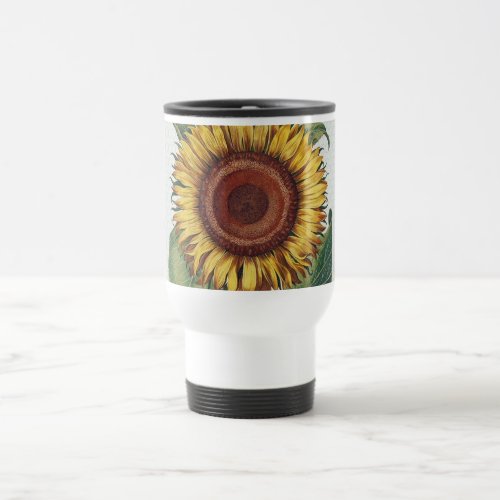 Sunflower Vintage Damask Flower Illustration Art Travel Mug