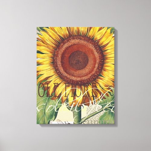 Sunflower Vintage Damask Flower Pattern Art Canvas Print