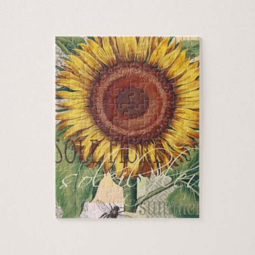 Sunflower Vintage Damask Flower Pattern Art Jigsaw Puzzle