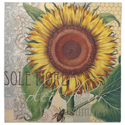 Sunflower Vintage Damask Flower Pattern Art Napkin