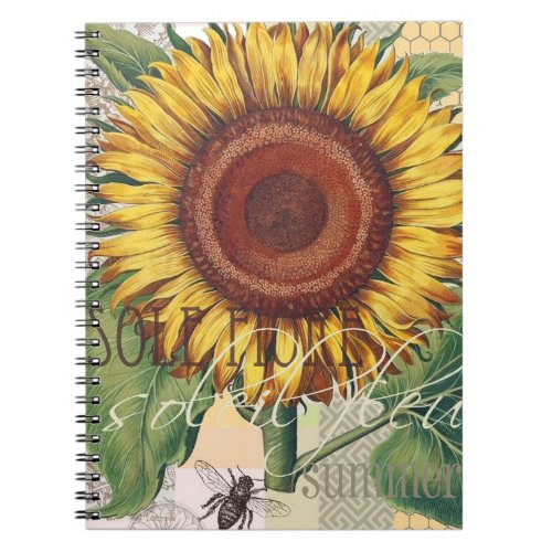 Sunflower Vintage Damask Flower Pattern Art Notebook