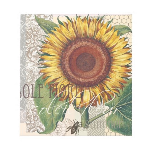 Sunflower Vintage Damask Flower Pattern Art Notepad