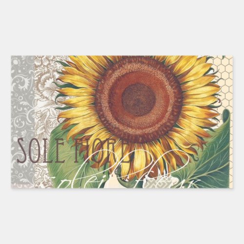 Sunflower Vintage Damask Flower Pattern Art Rectangular Sticker