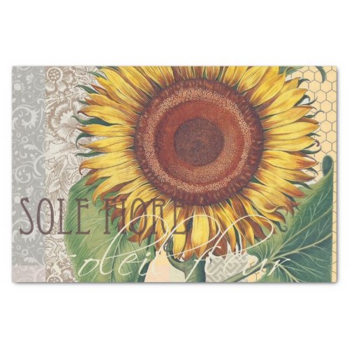 Sunflower Vintage Damask Flower Pattern Art Tissue Paper